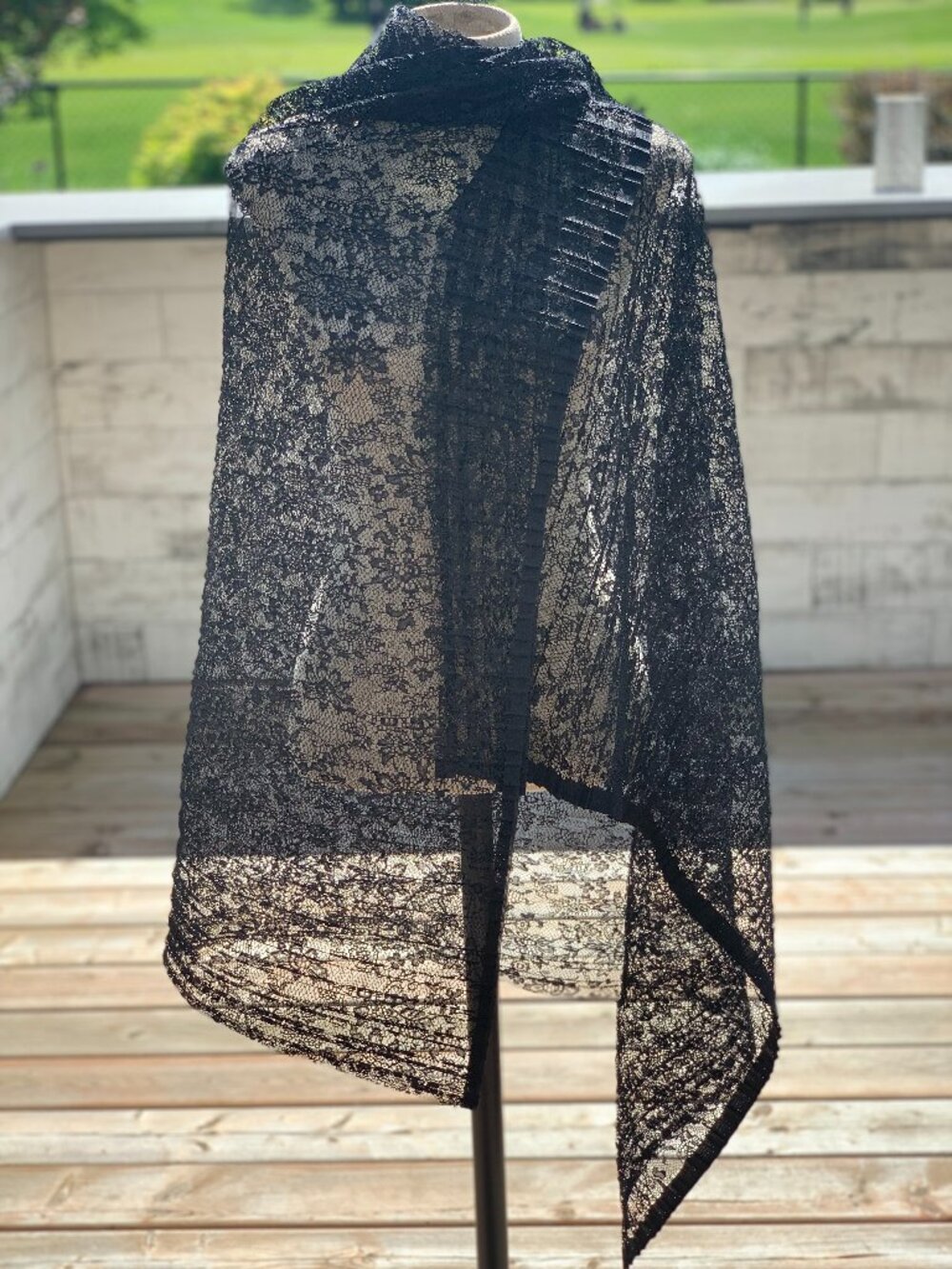 Vintage Lace Wrap Shawl Black Handmade Evening Boho Retro Cover Up 90s Y2K Scarf